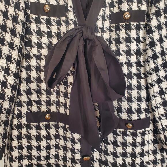 Tuckernuck Pomander Place Coco Tweed Bow Dress Houndstooth Black White Medium - Picture 5 of 12